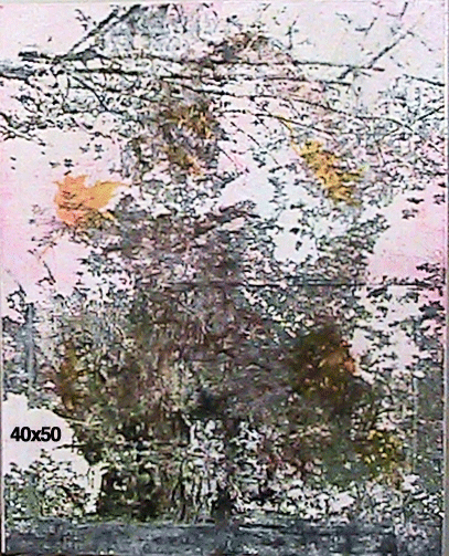 albero astratto fondo rosa riporto a caldo su tela