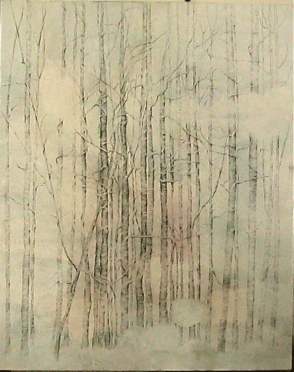 alberi tra le nuvole, grafite e acrilico perlaceo