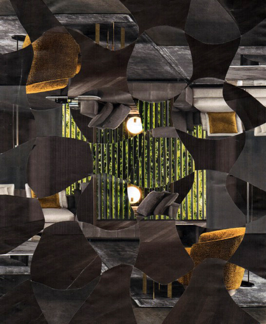 Opera intrecciata che esplora la geometria di una stanza.  Woven artwork exploring the geometry of a room.