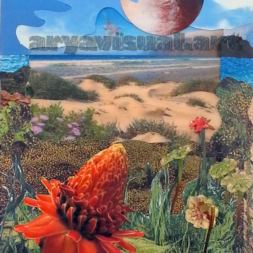 Mondo fantastico rappresentato da aryavisual in un collage unico con profondità e inserti tridimensionali." Fantastic world represented by aryavisual in a unique collage with depth and 3D inserts."