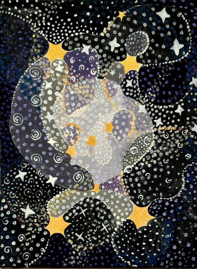 stelle d'oro disposte come nella costellazione di orione sfondo nero e bianco motivo di puntini