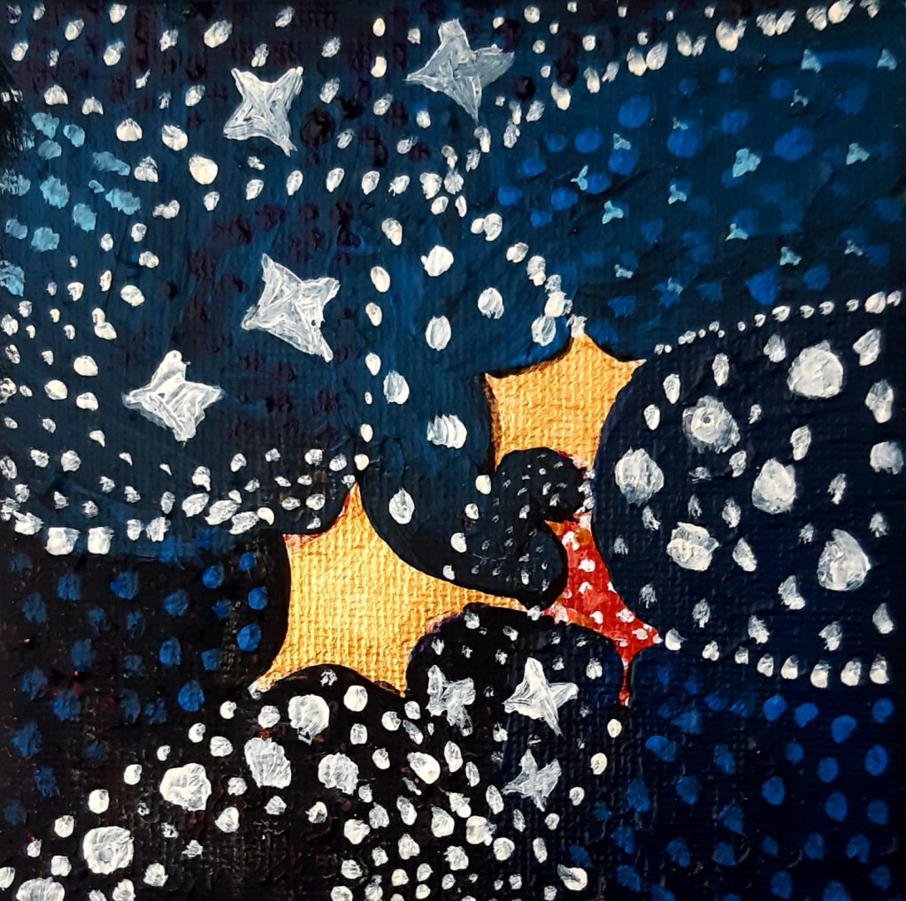 due stelle d'oro con particolare rosso fondo nero e stelle bianche